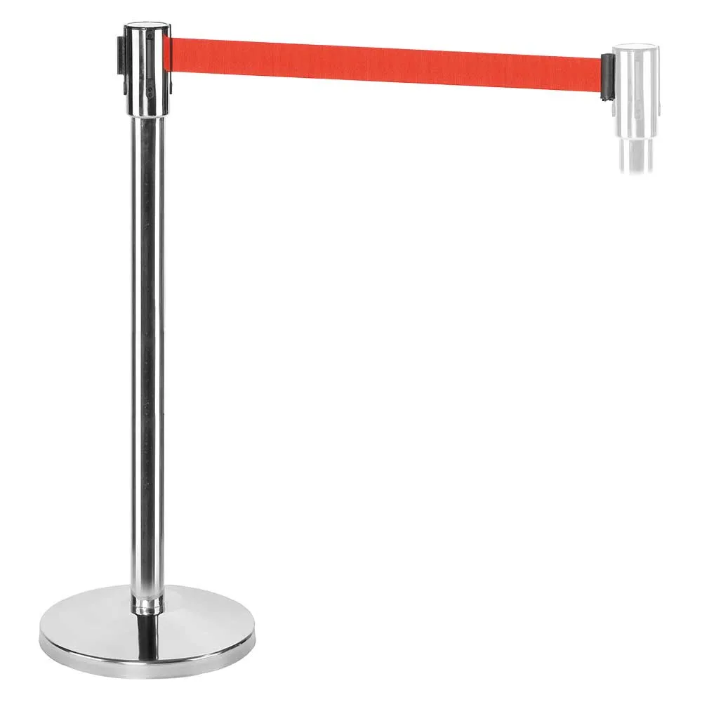 Personenleitsystem, Ständer Edelstahl/Gurt rot, Ständer ØxH 360x915 mm, Gurt BxH 1800x47 mm