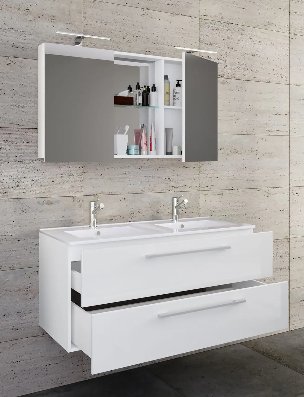 3-tlg. Waschplatz Budasi Spiegelschrank Weiß