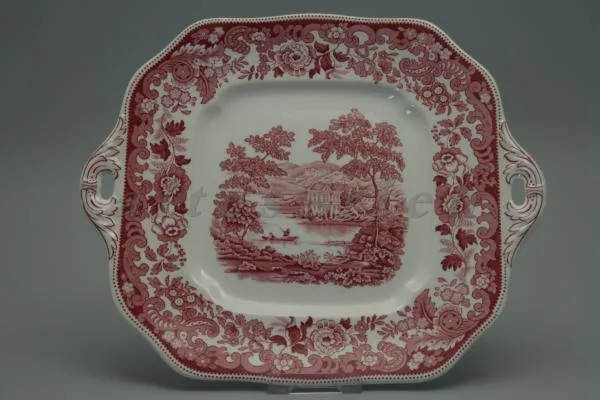 Kuchenplatte mit Griffen - Spode Copeland Pink Red Rhine