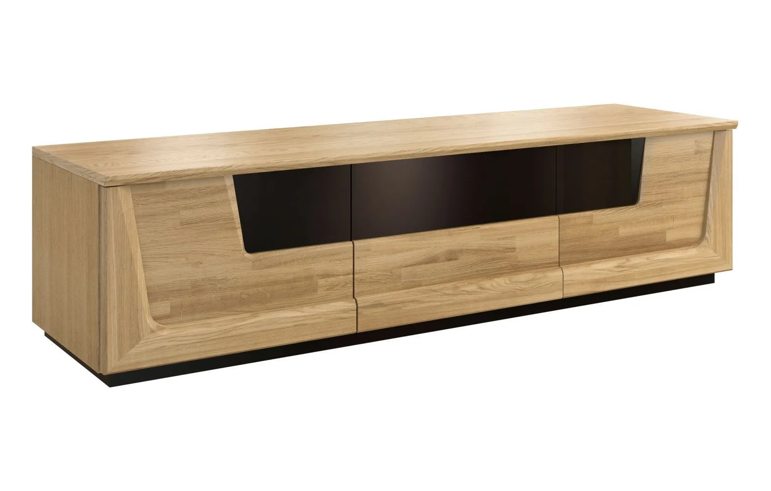 TV-Unterschrank "Topusko" 11, Farbe: Eiche / Schwarz, teilmassiv - Abmessungen: 46 x 182 x 51 cm (H x B x T)