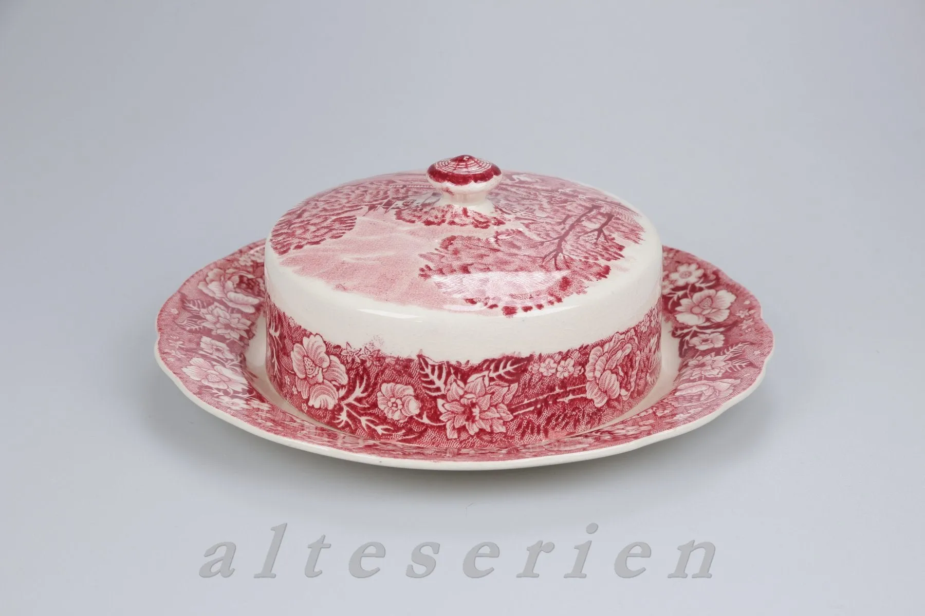 Butterdose / Butterglocke rund - Palissy Thames River Scenes rot /red