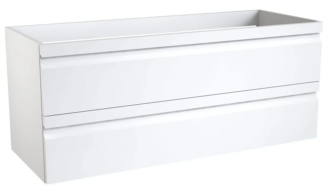 Waschtischunterschrank Bikaner 09 mit Siphonausschnitte für Doppelwaschtisch, Farbe: Weiß glänzend – 50 x 119 x 45 cm (H x B x T)