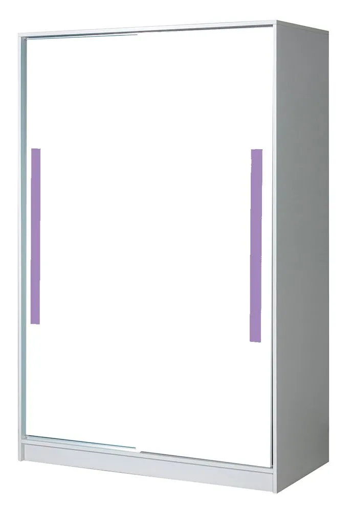Kinderzimmer - Schiebetürenschrank / Kleiderschrank Walter 12, Farbe: Weiß Hochglanz / Lila - 191 x 120 x 60 cm (H x B x T)