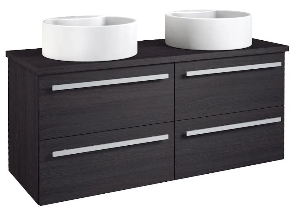 Waschtischunterschrank Bidar 63, Farbe: Eiche Schwarz – 53 x 120 x 45 cm (H x B x T)