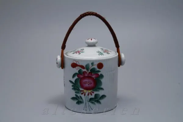 Teedose mit Basthenkel - Warnecke Ostfriesland handgemalt