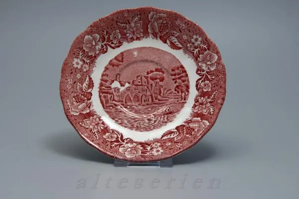 Untertasse für Suppe mit Spiegel - Palissy Thames River Scenes rot /red