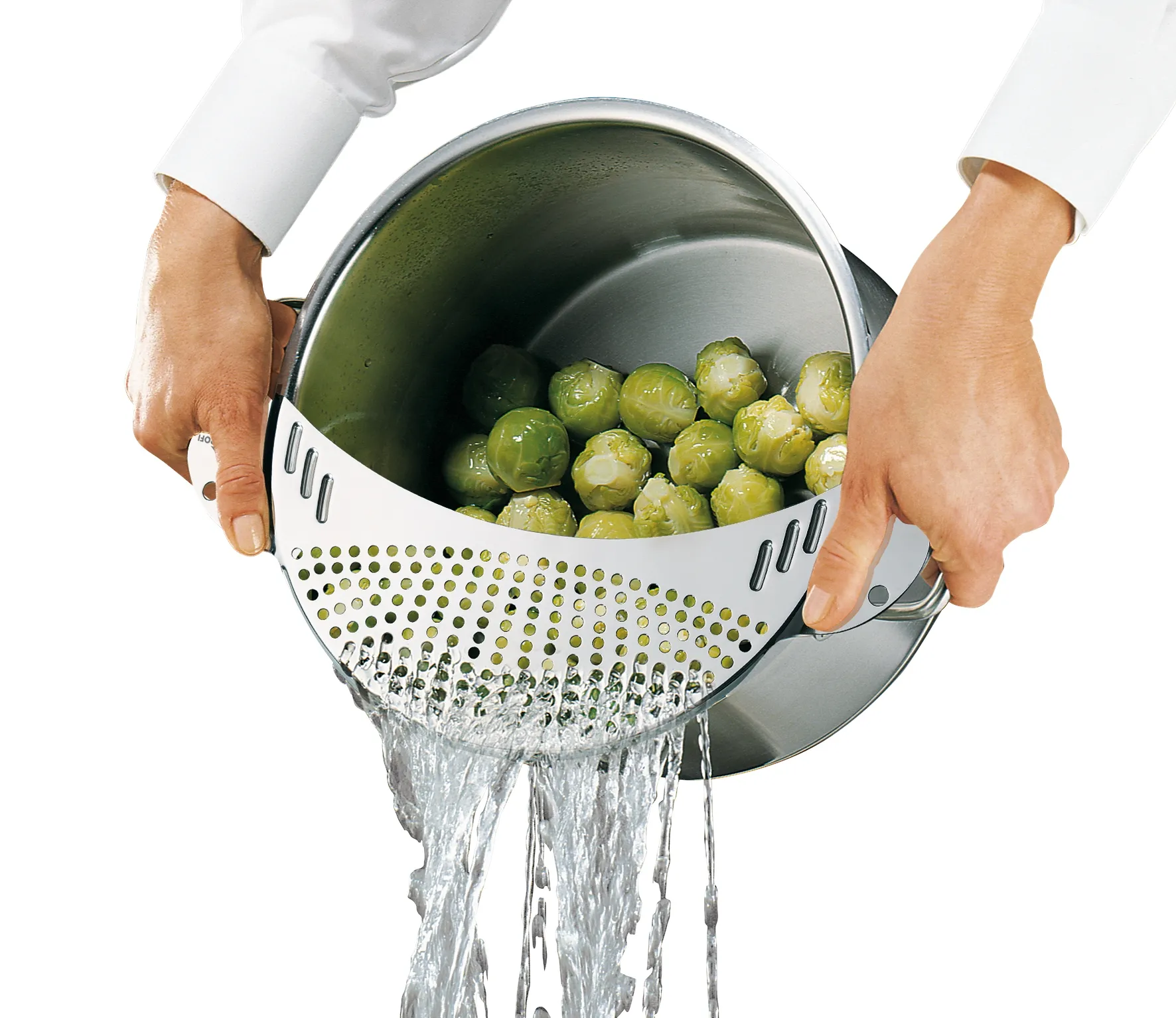 Abgieß-Sieb edelstahl sicheres Abgießen + Schutz vor Verbrühungen