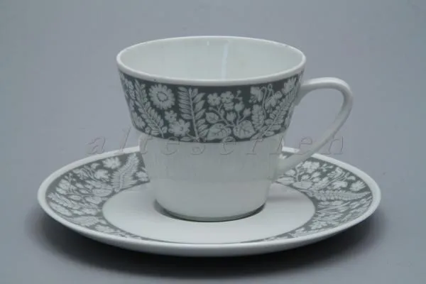 Kaffeetasse mit Untere - Krautheim Brüssel Dekor 2354 graue Bordüre mit weißen Blüten
