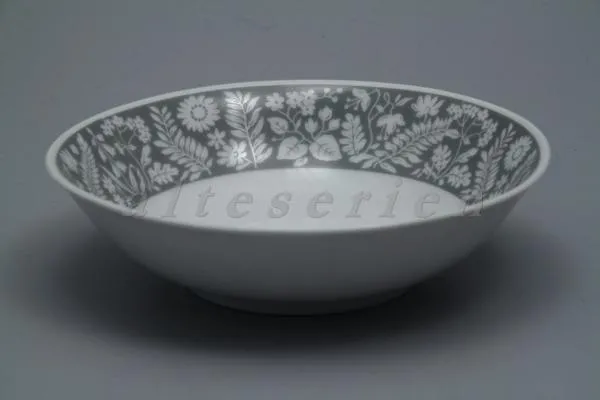 Dessertschale D 13,5 cm - Krautheim Brüssel Dekor 2354 graue Bordüre mit weißen Blüten