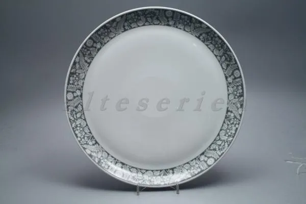 Kuchenplatte - Krautheim Brüssel Dekor 2354 graue Bordüre mit weißen Blüten