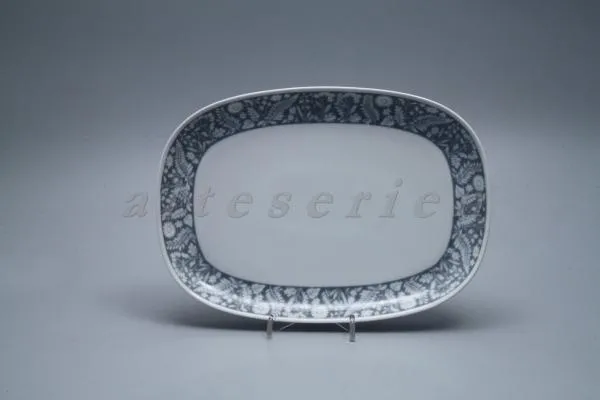 kleine Fleischplatte - Krautheim Brüssel Dekor 2354 graue Bordüre mit weißen Blüten