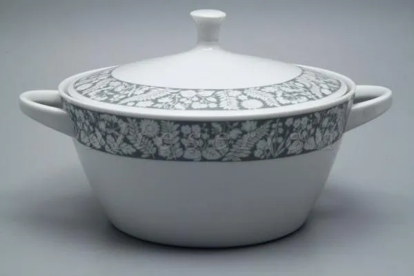 Ragout / Terrine - Krautheim Brüssel Dekor 2354 graue Bordüre mit weißen Blüten