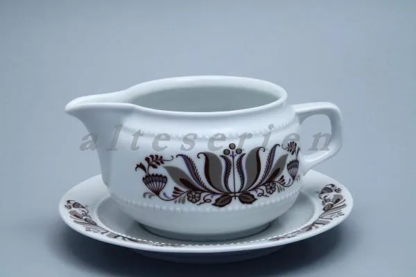 2-teilie Sauciere - Eschenbach Venedig Perlrand braunes florales Muster