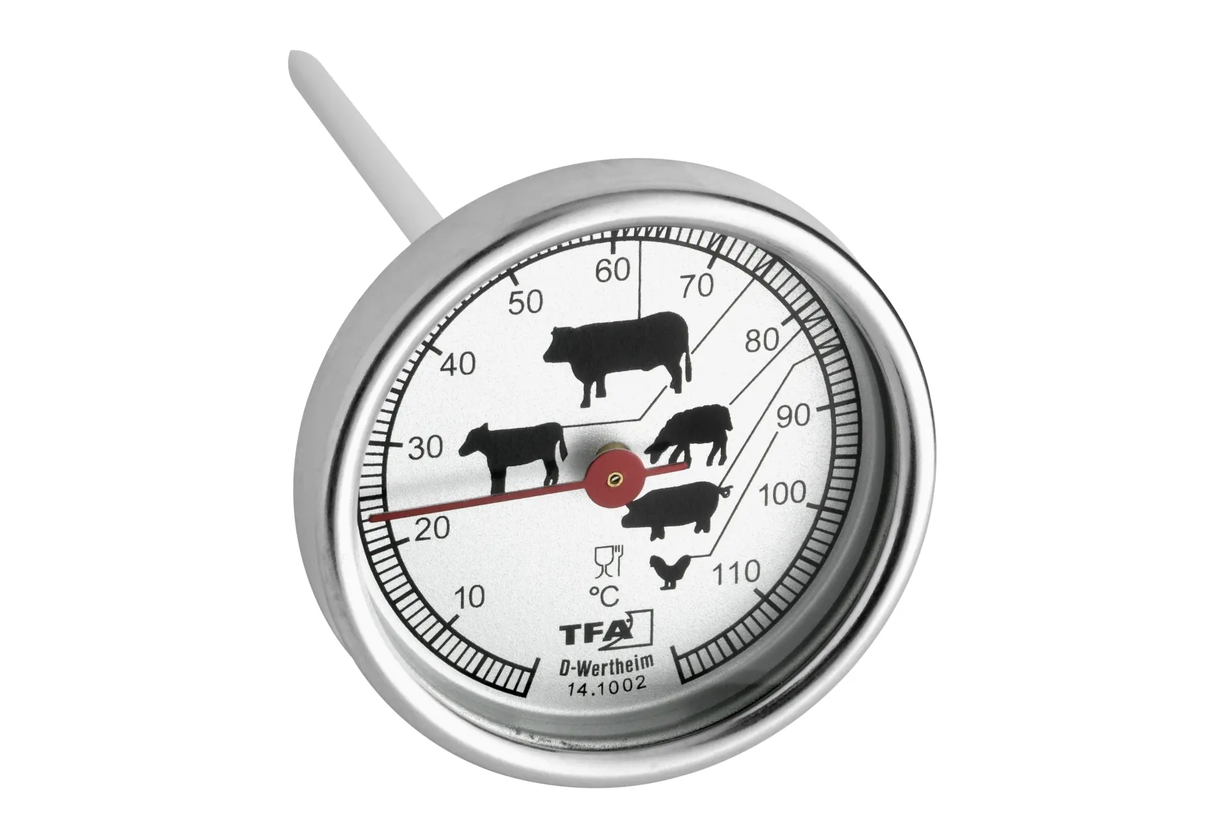 Braten-Thermometer Edelstahl, Tierabbildungen zum Erkennen des