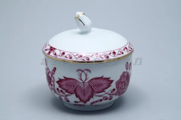Zuckerdose - Tirschenreuth unbek. Formen rotes Blumenmuster mit Goldrand