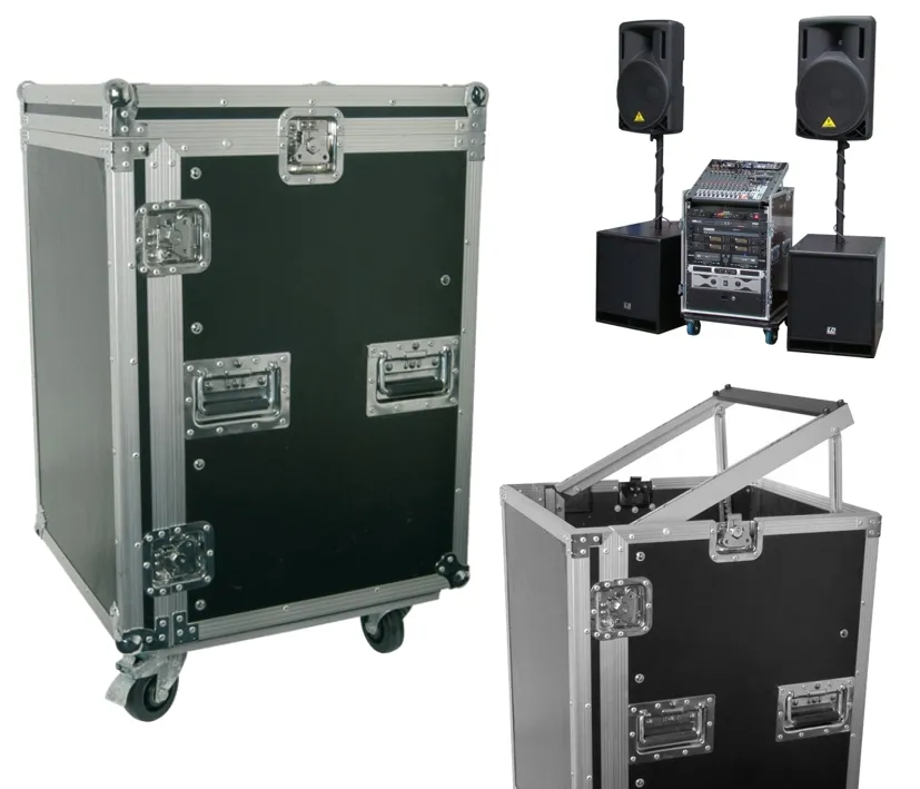 19zoll Rack Rackwagen mit Aufsteller 12HE Flightcase mit L-Deckel und Kabelklappe