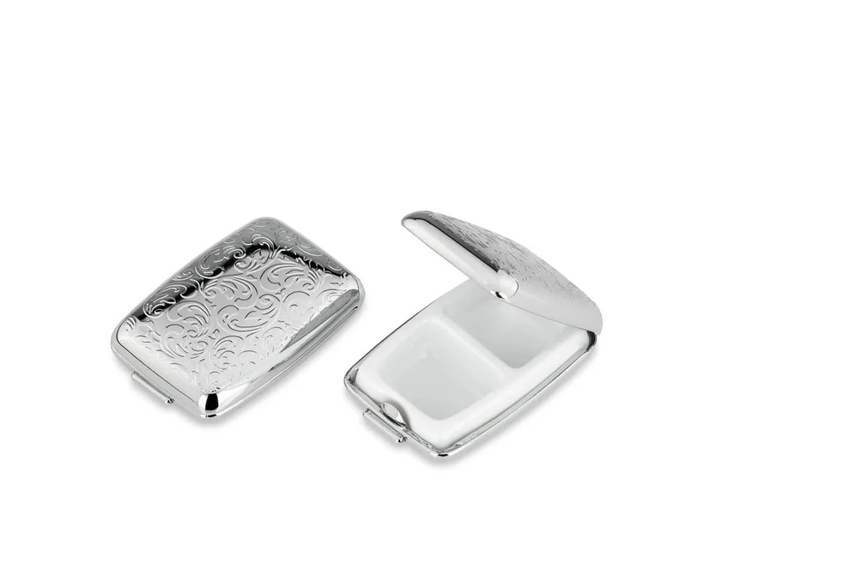 Pillendose 2-geteilt rechteckig Barock versilbert, 6,5 x 4,5 cm