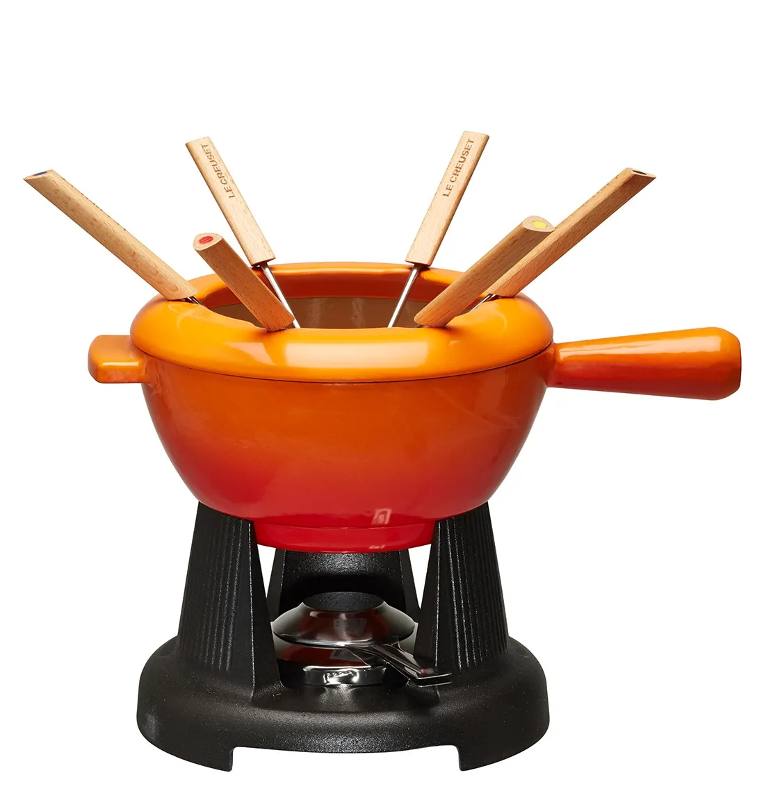 KÄSEFONDUE-SET ofenrot/creme Gusseisen emailliert,mit Rechaud,Spritzschutz