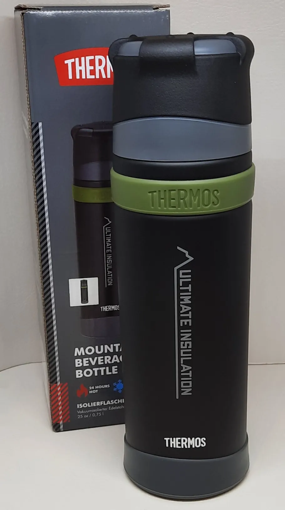 Thermos Isolierflasche 0,75l Mountain Beverage schwarz, 24 Std.heiß & kalt, schlag-und bruchfest