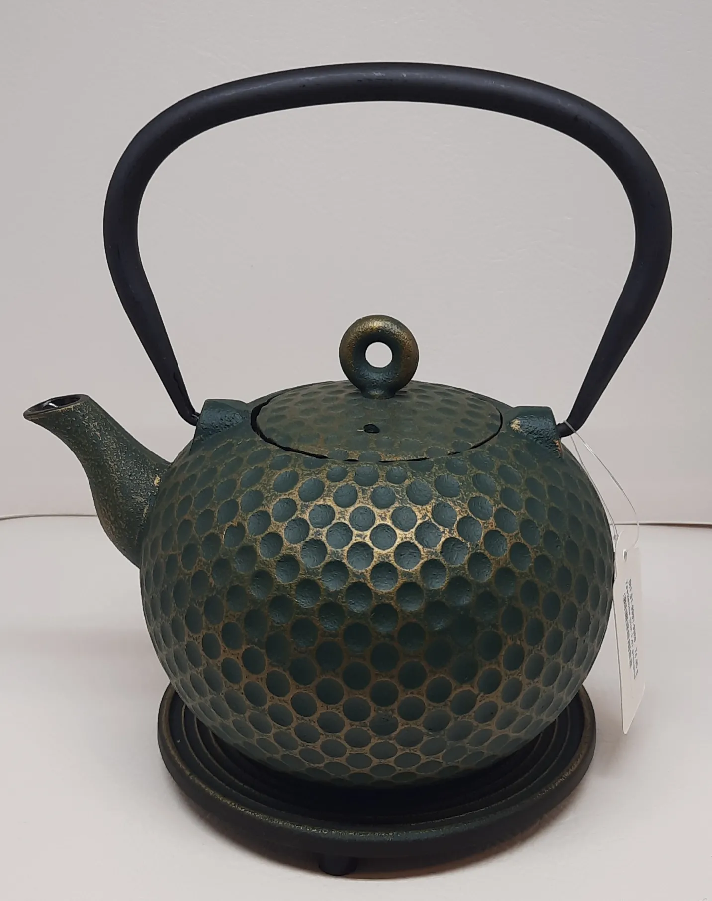 Teekanne Dim 1,0l grüngold Gußeisen mit Guß- Untersetzer und Teefilter