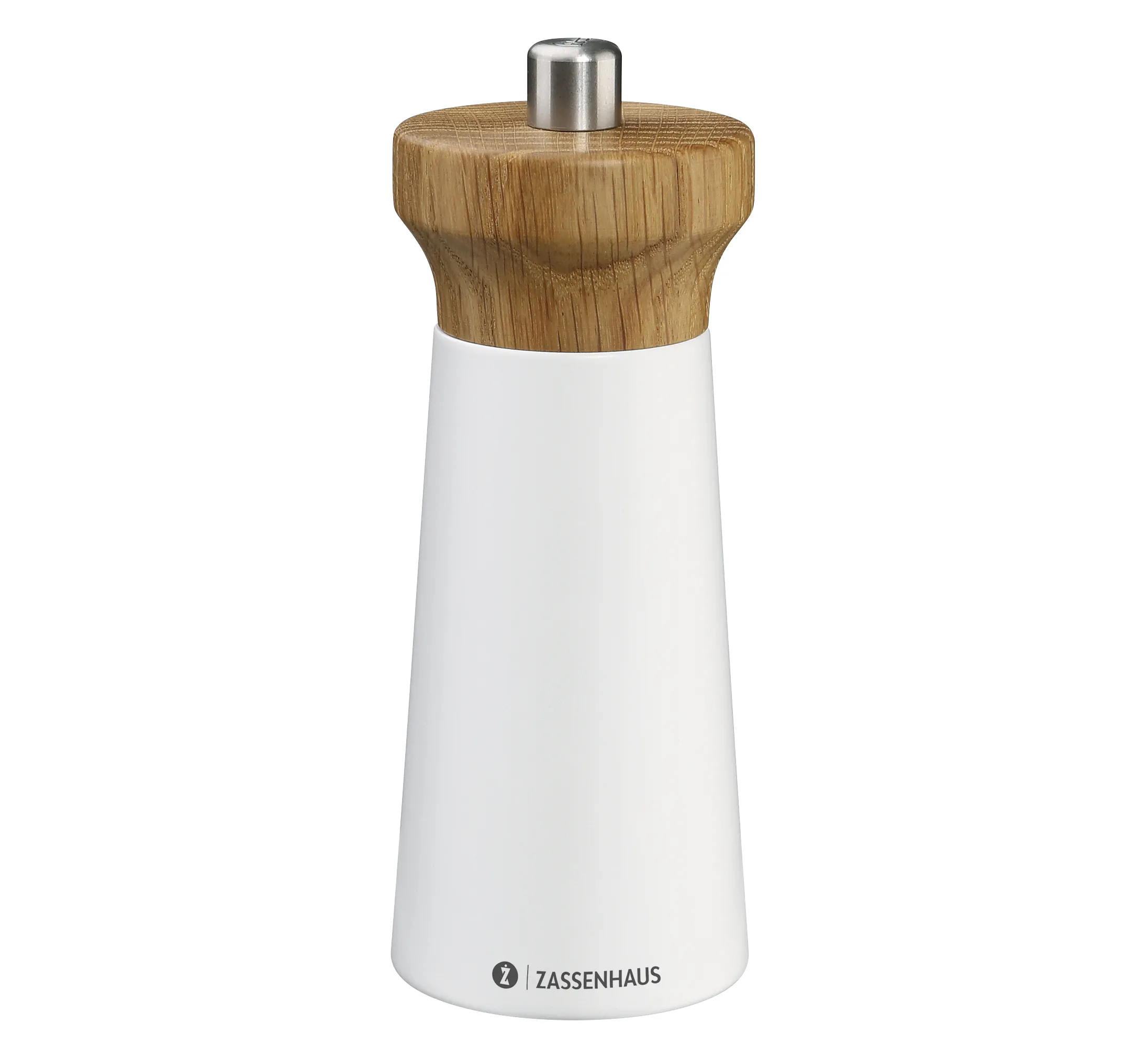 Pfeffermühle WESTERLAND 14 cm weiß/Eiche Mahlgrad unten am Mahlwerk präzise einstellbar!