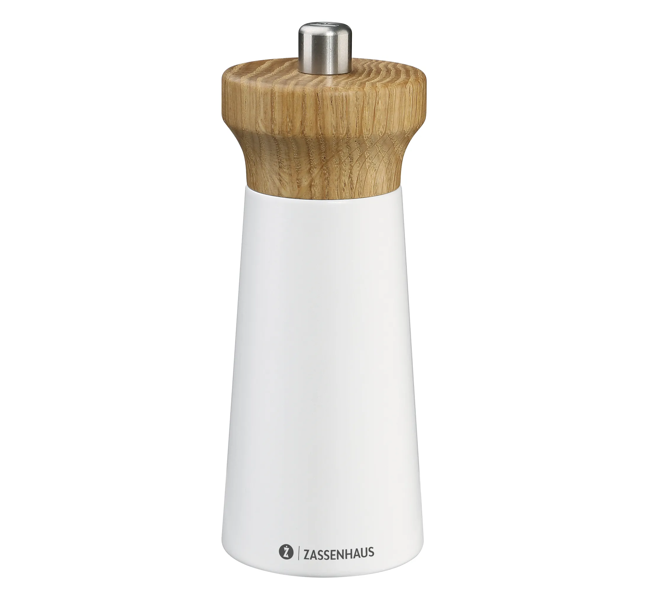 Salzmühle WESTERLAND 14 cm weiß/Eiche Mahlgrad unten am Mahlwerk präzise einstellbar!