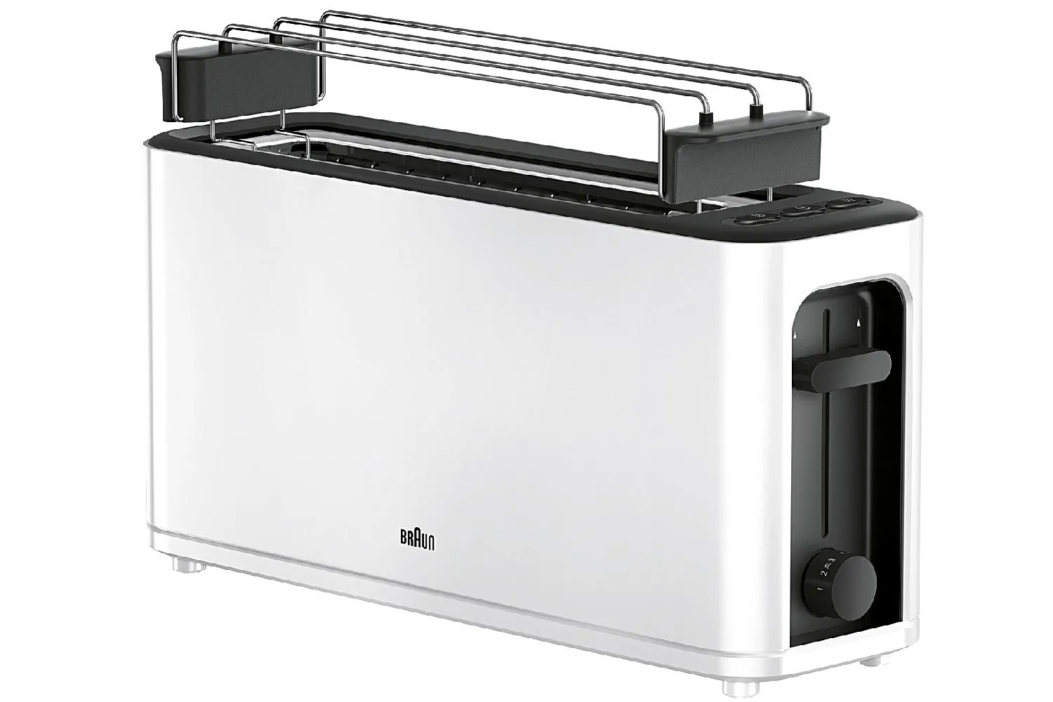 BRAUN Langschlitztoaster HT 3110 WH weiß Manueller Brotheber, Aufwärm-, Stop- und Auftaufta