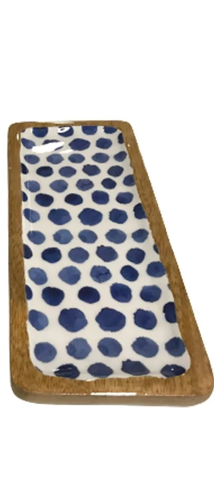 Schale aus Mango Holz 15cm flach Für kalte Lebensmittel zugelassen blau Punkte