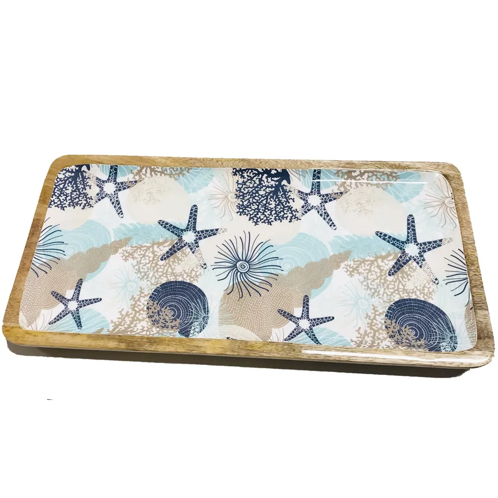 Schale aus Mangoholz flach mit Sea  40*23cm Für kalte Lebensmittel zugelassen