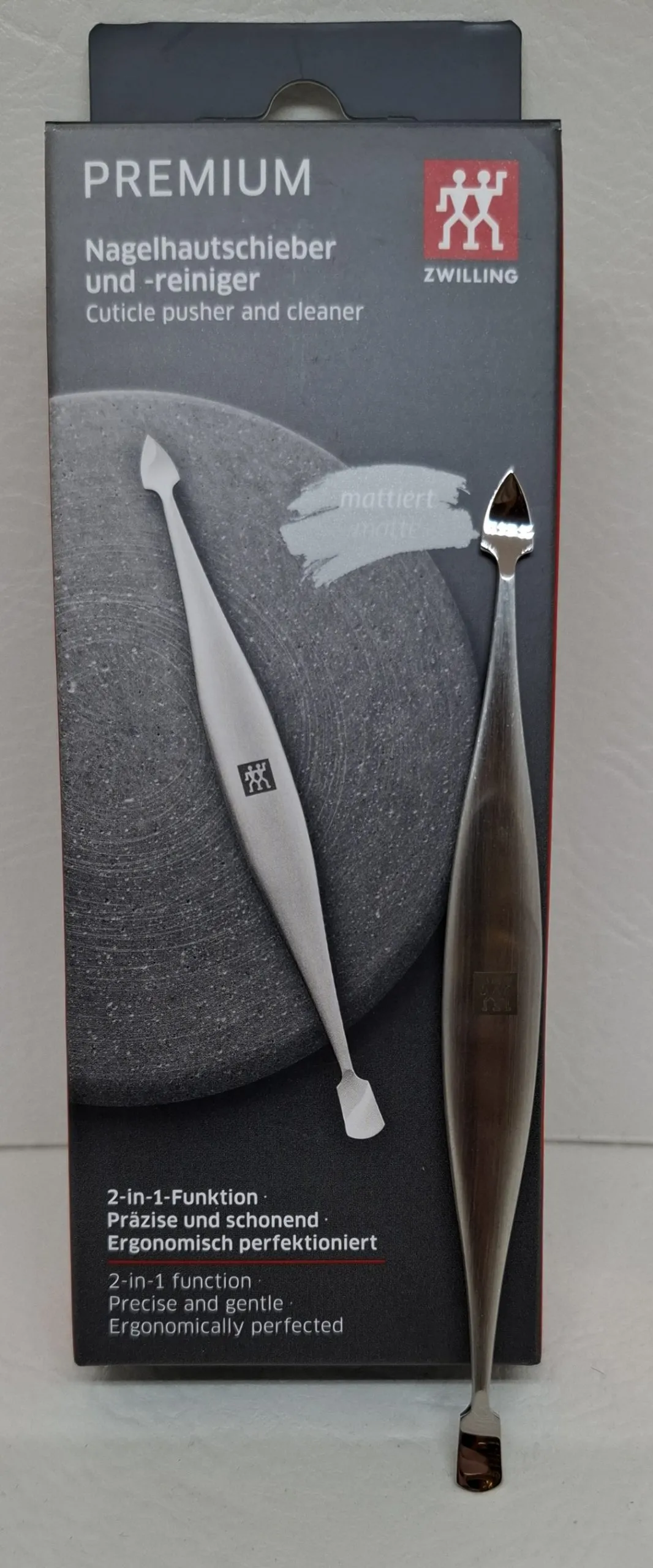 Nagelhautschieber und -reiniger rostfreier matt satinierter Edelstahl 130mm