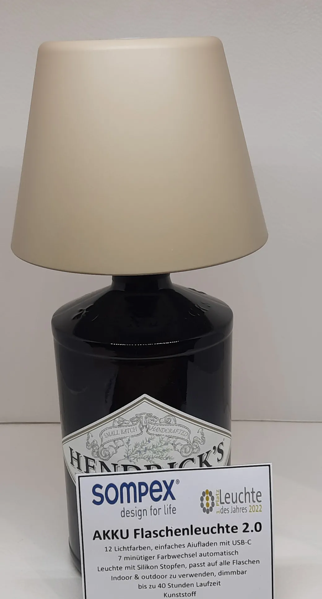 TOP 2.0 - RGBW-Akku-Flaschenleuchte, sand Kunststoff, akkubetrieben, dimmbar, 12 Lichtfarben