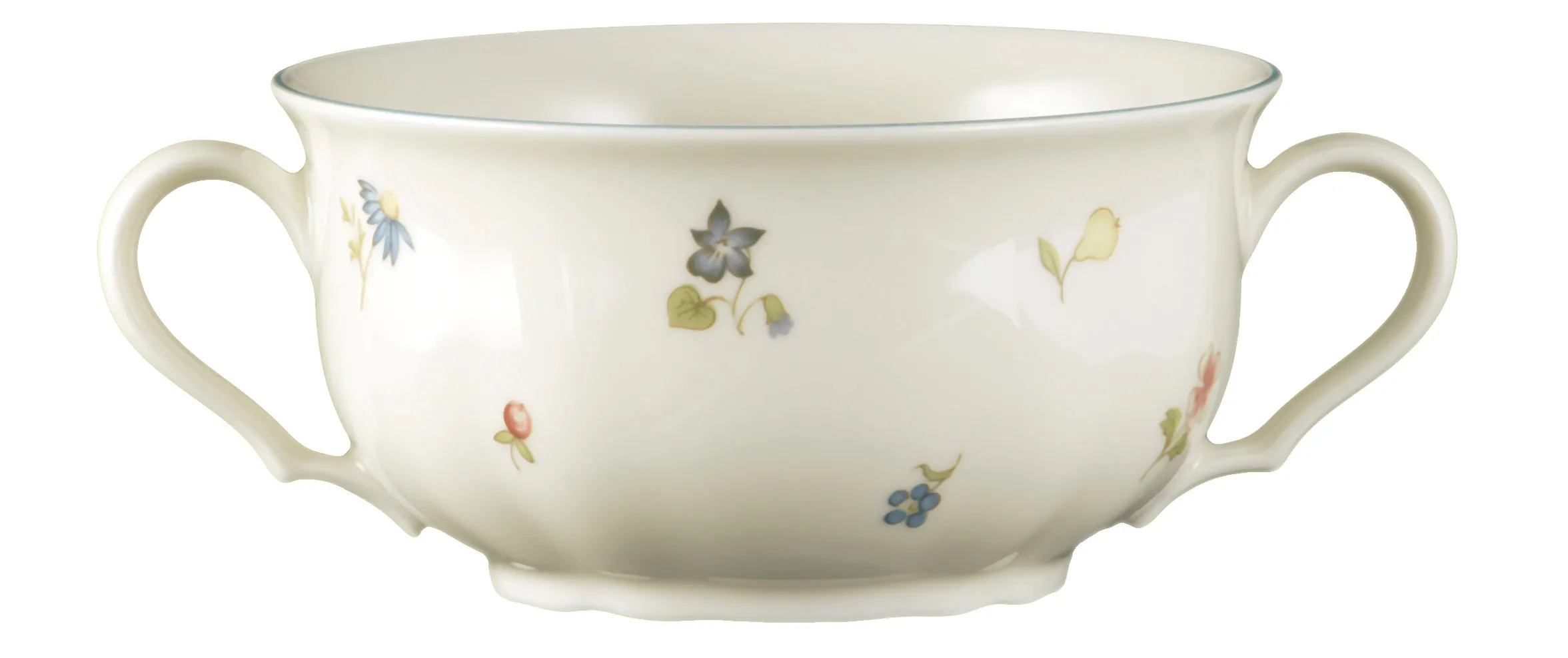 Marie-Luise Suppentasse 0,35 l Streublume  Marieluise elfenbein Streublume blauer Rand