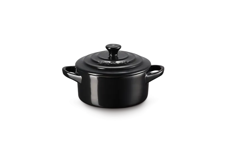Mini Cocotte SCHWARZ rund 10 cm mit Deckel schwarz glänzend,0,25l