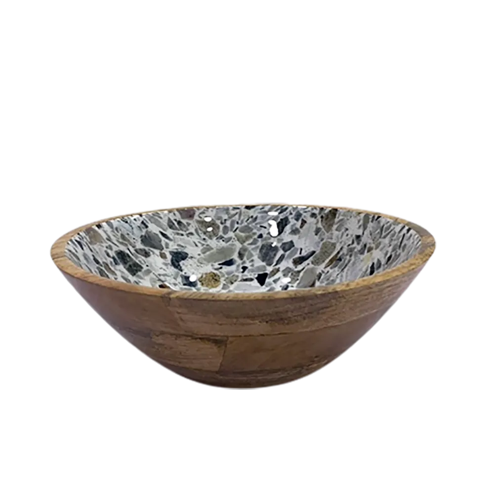 Schale 24cm Mangoholz innen mosaik Salatschüssel aus Mangoholz mit Granite