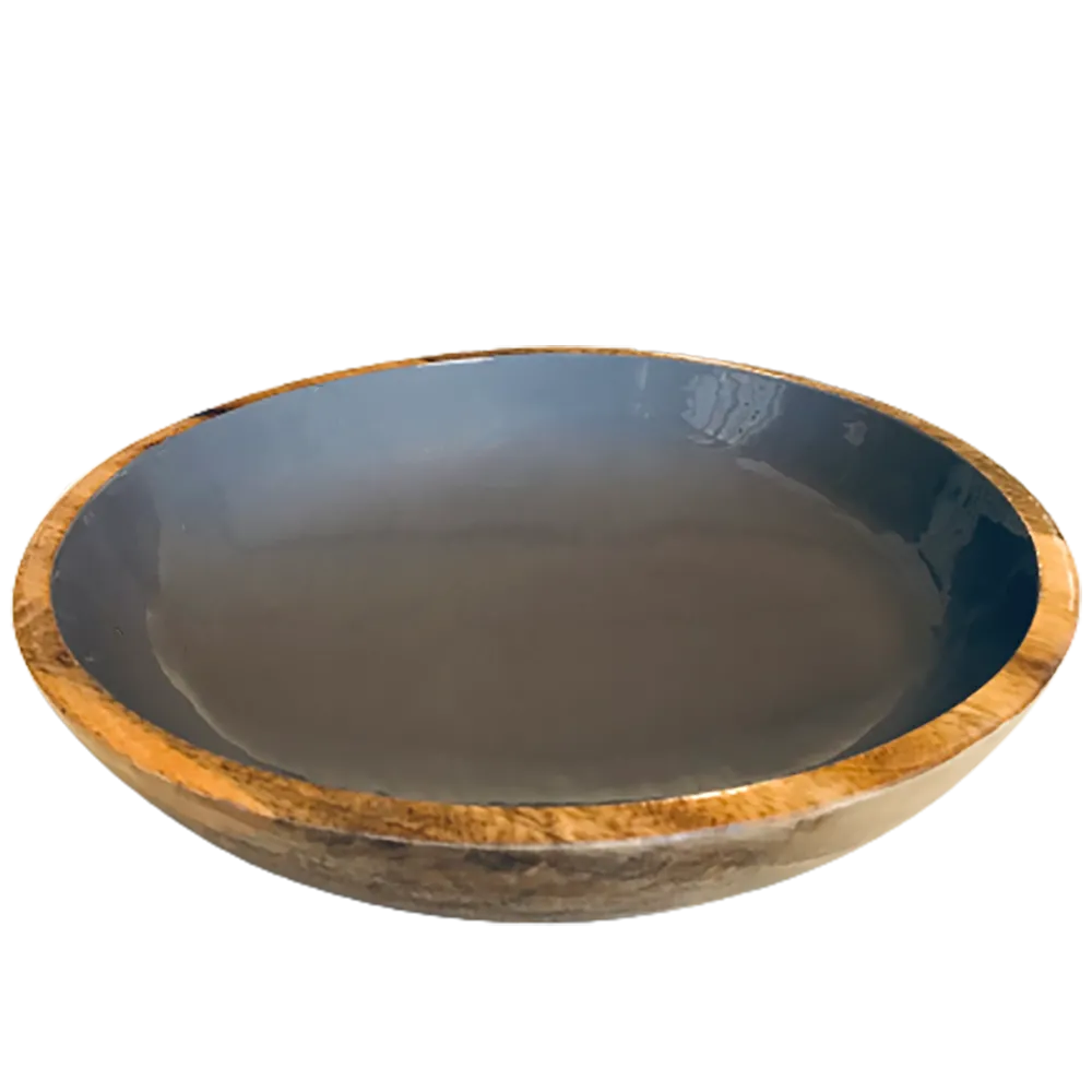 Schale 35cm Mangoholz innen grau Salatschüssel aus Mangoholz mit Folkstone