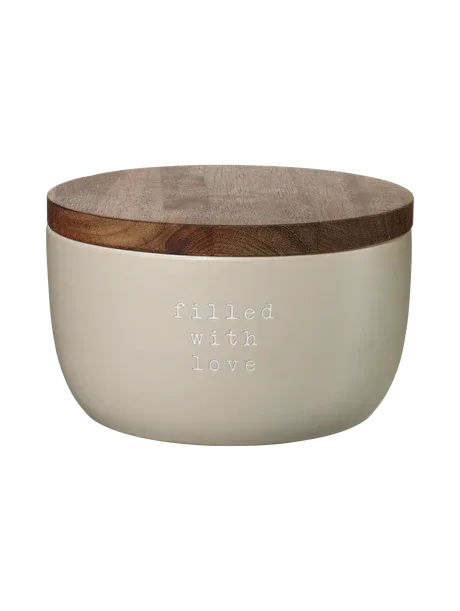 Keks Dose FILLED WITH LOVE 9 cm hoch Vorratsdose aus Keramik beige m. Akazienholzdeckel