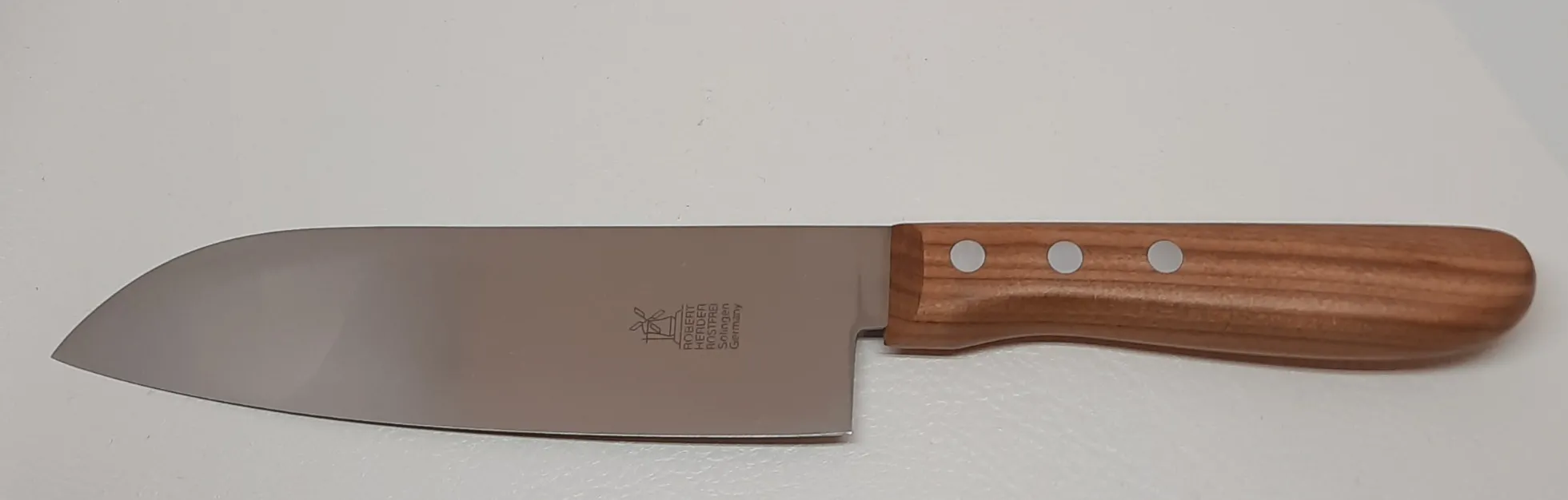 Vielzweckmesser SANTOKU 16cm rostfrei blaugepließtet, Griff Kirschholz,geölt