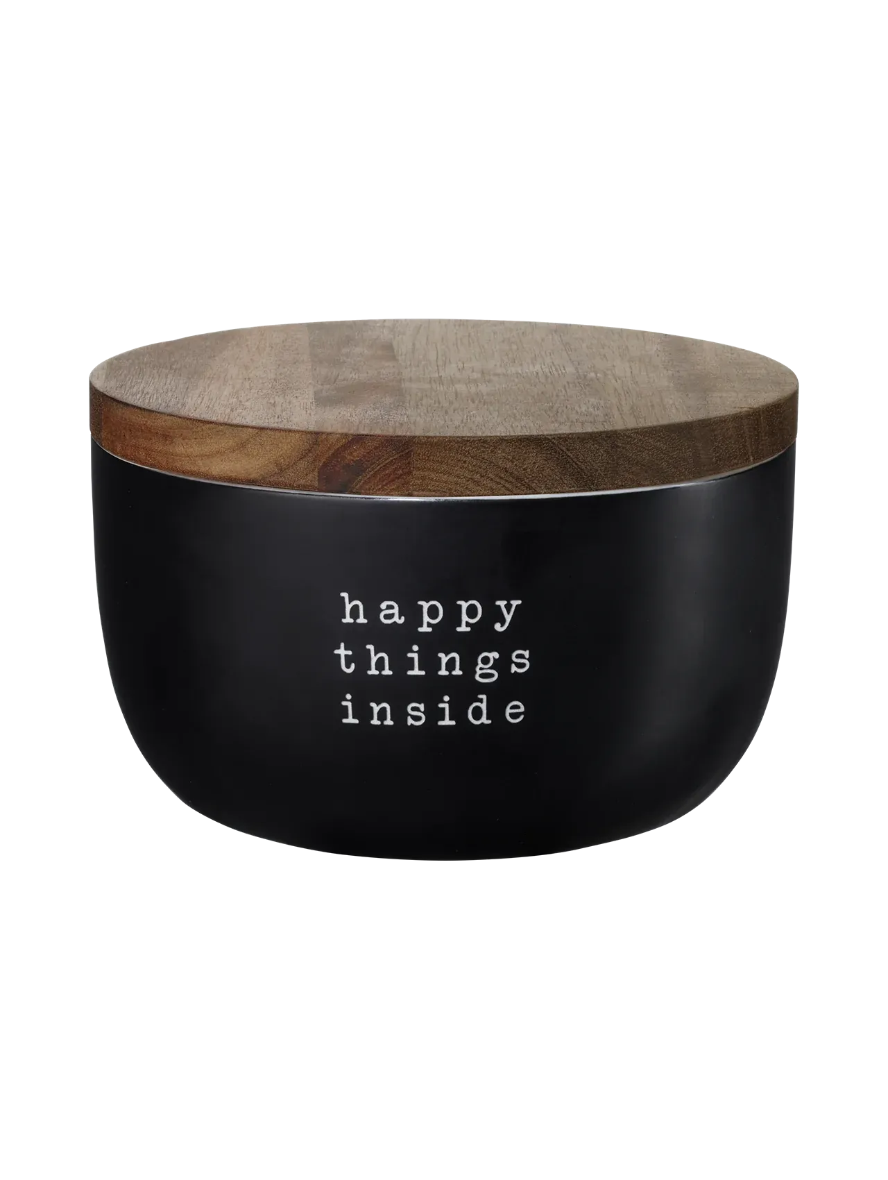 Keks Dose schwarz HAPPY THINGS INSIDE 9 cm hoch Vorratsdose aus Keramik  m. Akazienholzdeckel