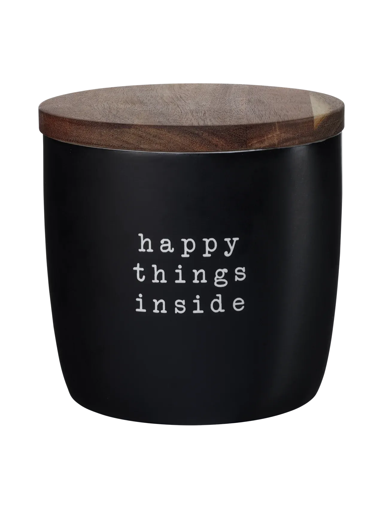 Keks Dose schwarz HAPPY THINGS INSIDE 14,5 cm hoch Vorratsdose aus Keramik m. Akazienholzdeckel