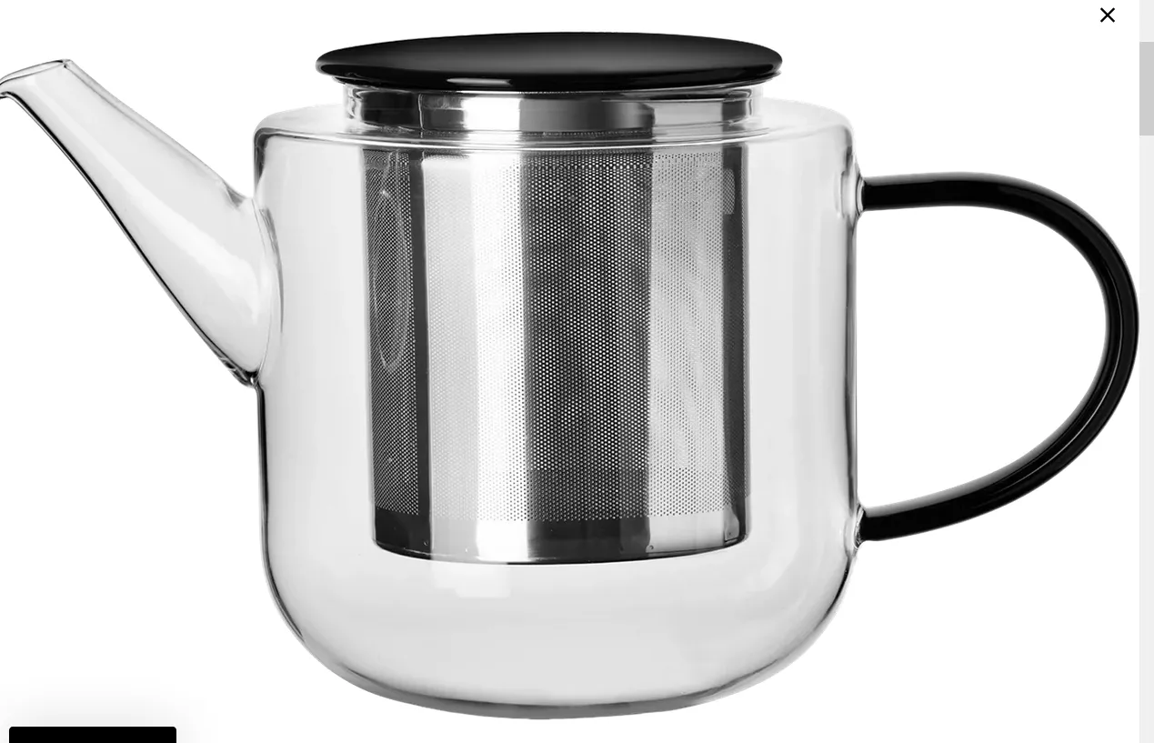 Teekanne, mit schwarzem Henkel/Deckel Glaskanne mit Edelstahlsieb 1,1l
