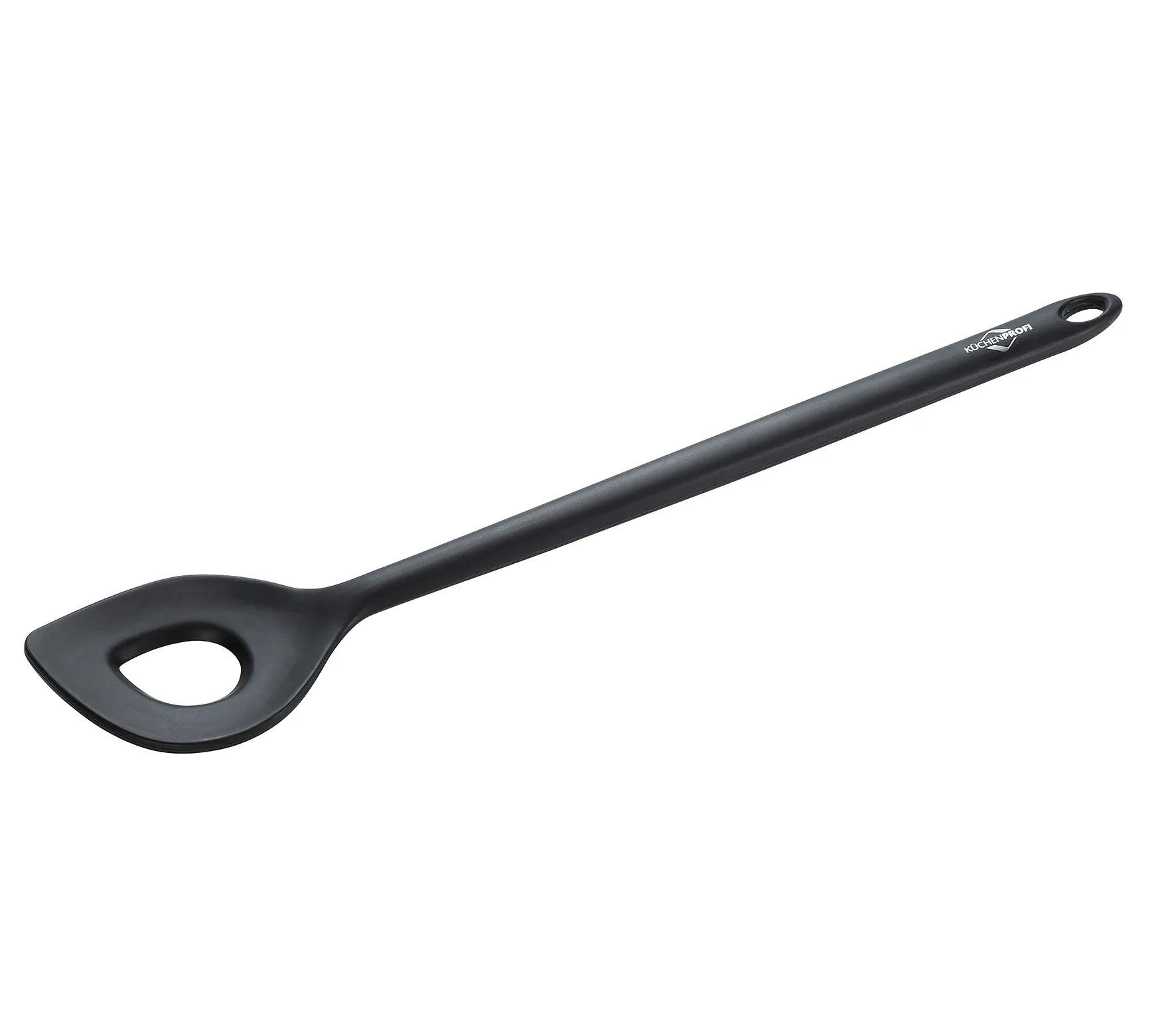 Rührlöffel mit Loch, schwarz, verstärkter Kern Silikon, hitzebeständig bis 270 Grad
