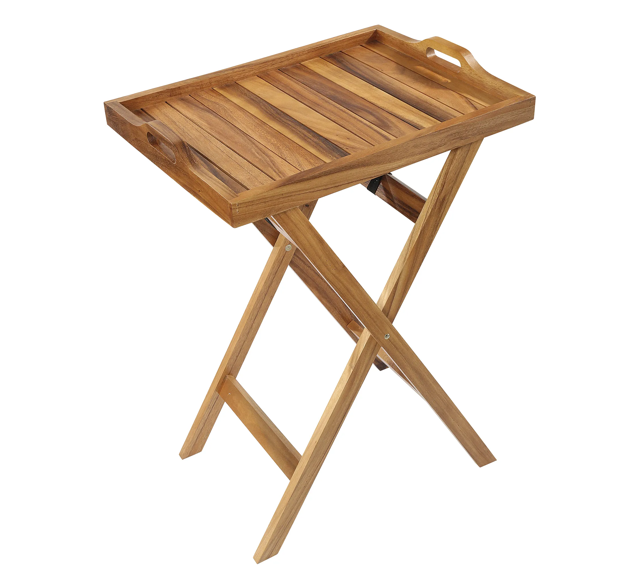 Serviertablett mit Standfuß, klappbar, Akazie 2 teilig, Bodenstandtablett