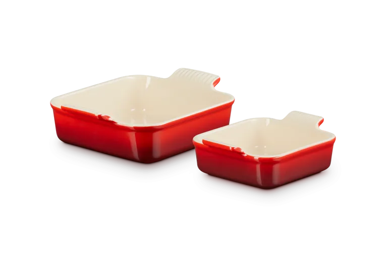 Auflaufform Tradition quadratisch 2er-Set  13 / 20 cm Kirschrot, Steinzeug