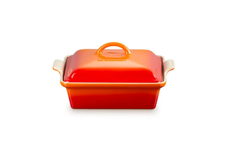 Quadratische Auflaufform Tradition mit Deckel 23 cm,Ofenrot, Steinzeug