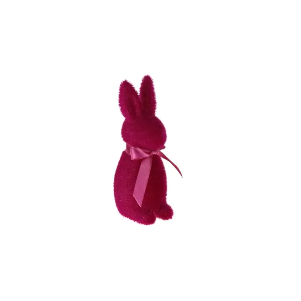 Hase m. Schleife magenta 6,5x5x15 beflockt Kunststoff