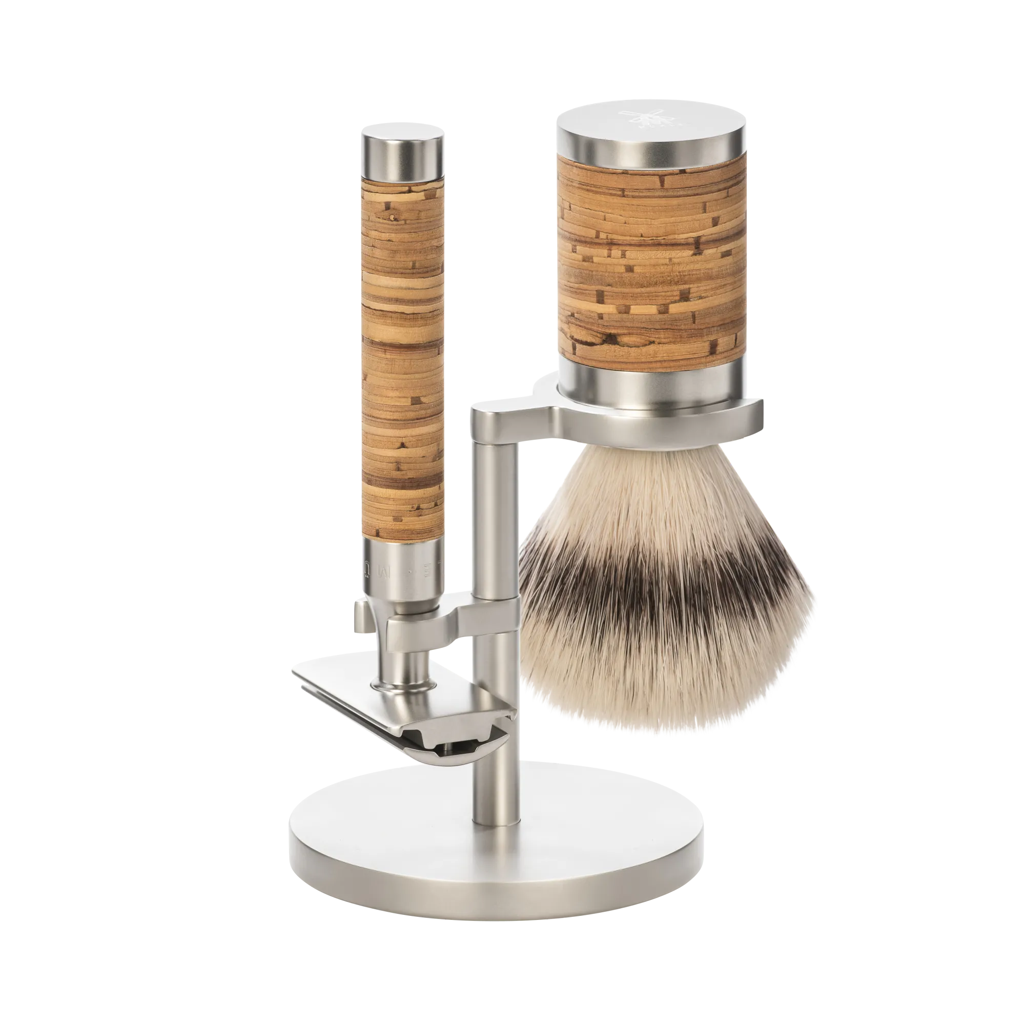 Rasierset 3tlg  ROCCA Griffe aus Birkenrinde und Edelstahl, Städer aus Edelstahl