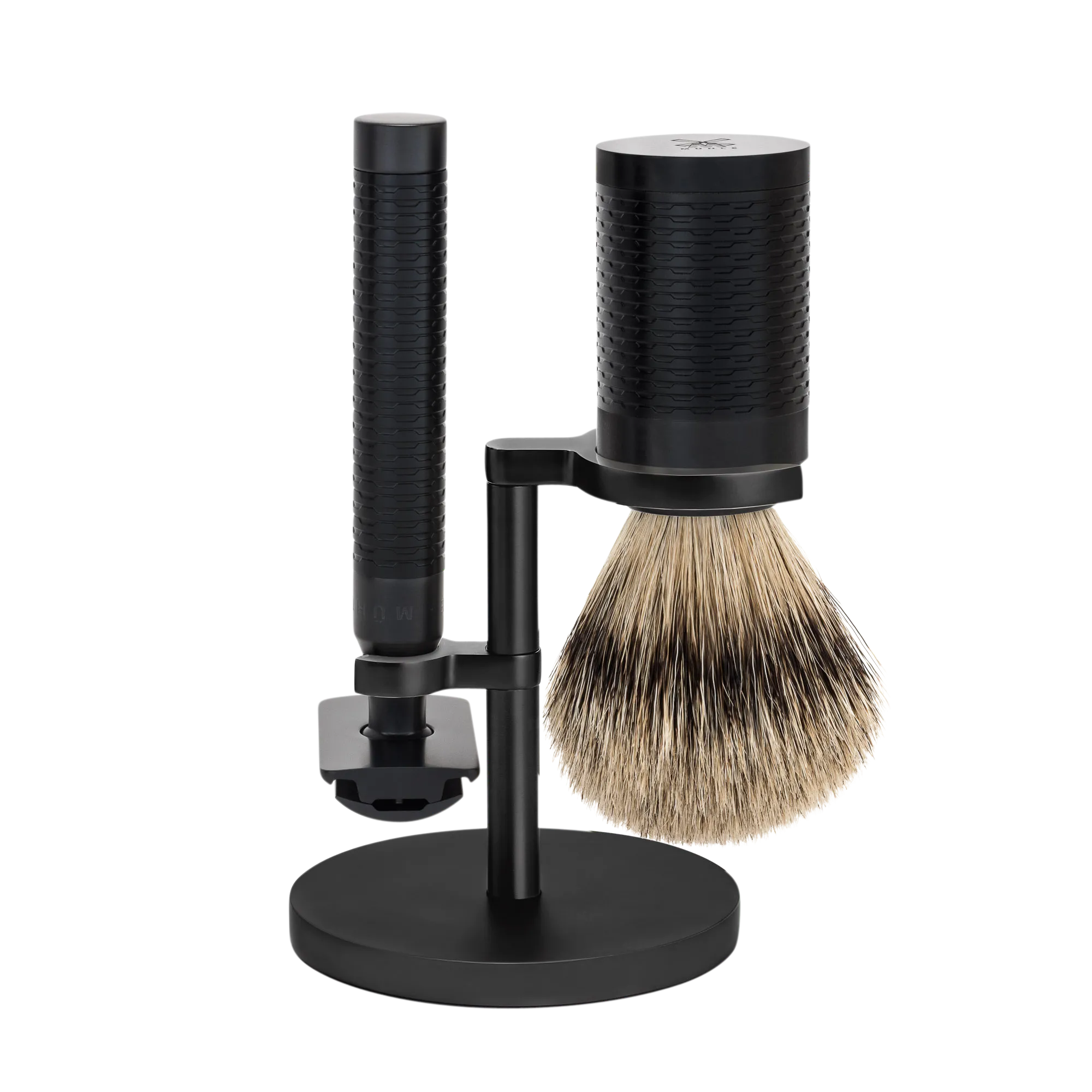 Rasierset 3tlg.ROCCA Rasierpinsel Silberspitz Dachzupf, Handarbeit, Rasierhobel und Ständer