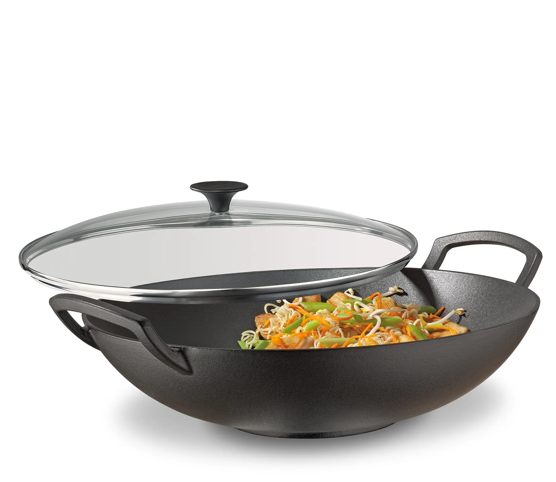 Wok-Set, Gusseisen, mit Glasdeckel, 35 cm für alle Hardarten geeignet