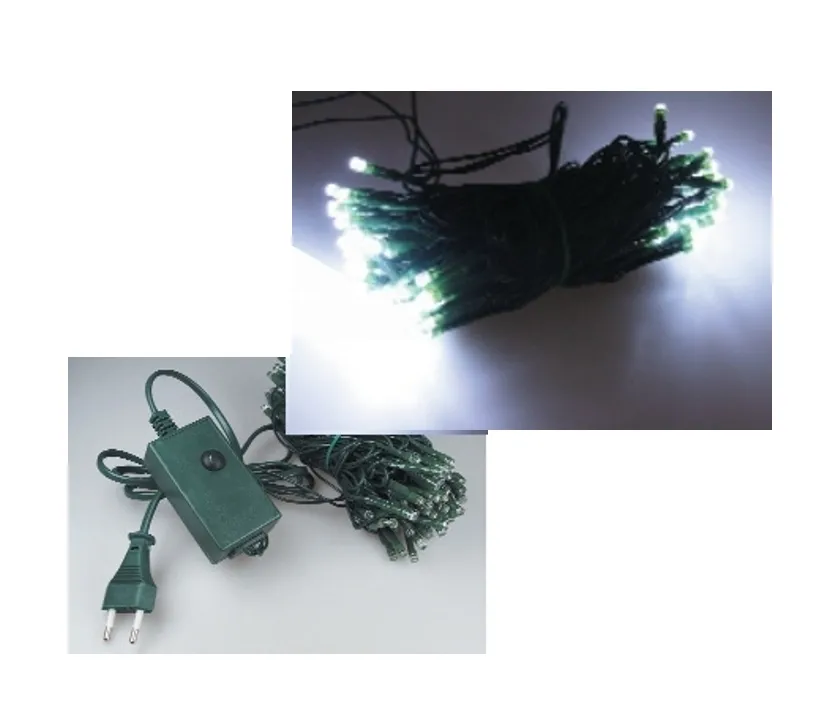 Lichterkette 10m mit 100 LED Lämpchen Neutralweiß IP44 Trafo mit 8x Lichteffekten