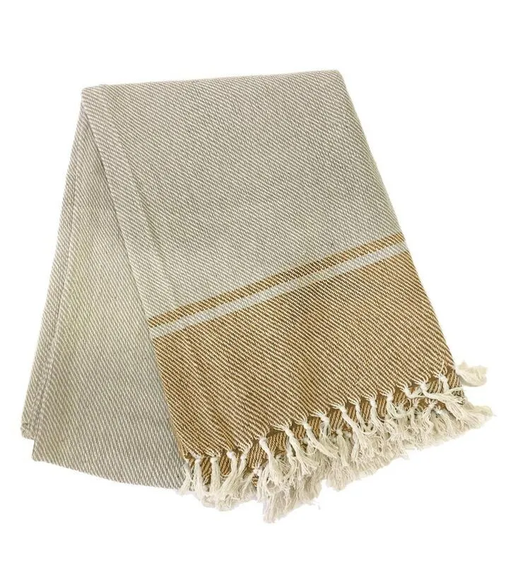 Plaid in Cotone con Frange 150 x 250 cm Sabbia - Tirolix